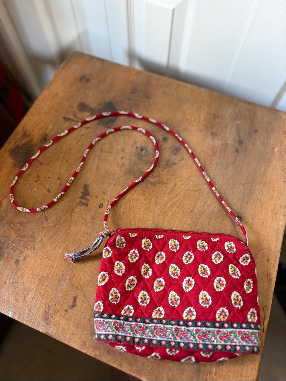 Retired Vera Bradley Red Quilted Floral Crossbody Bag and coin wallet